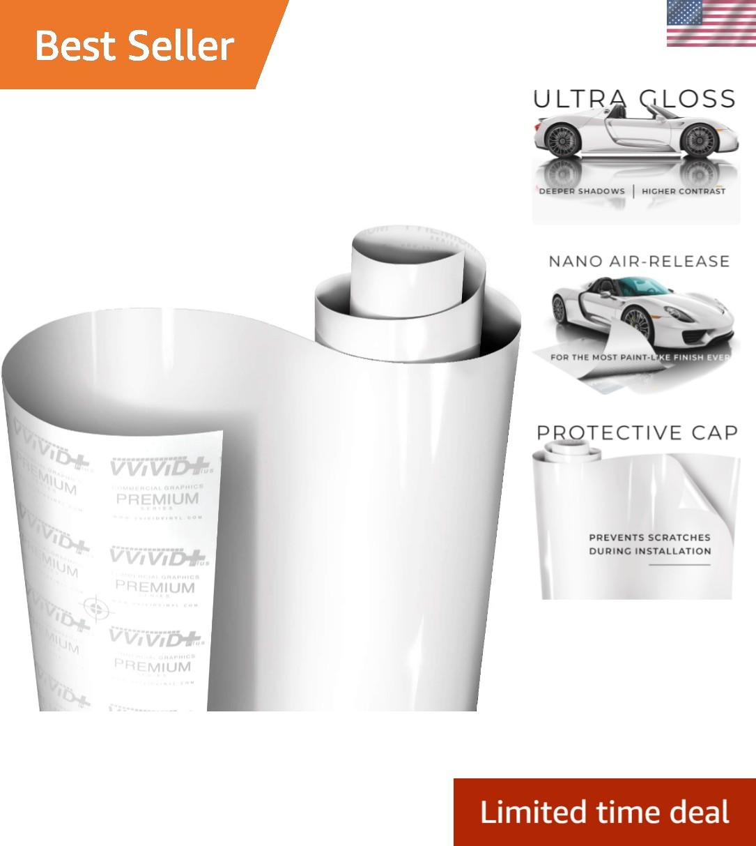 Ultra Gloss White Car Wrap Film 1ft x 5ft – Easy Installation & Stunning Finish