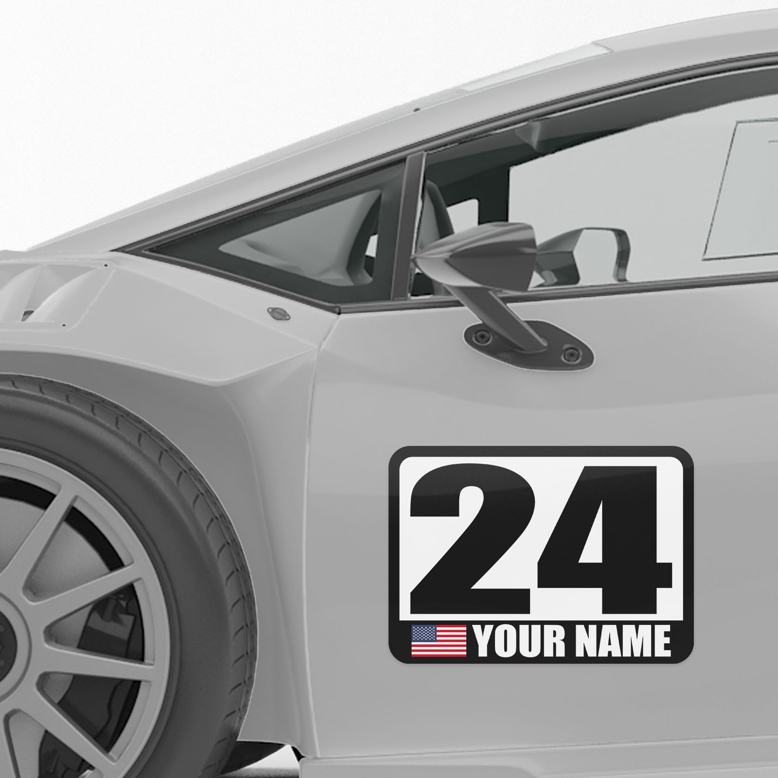 2x Car Door Number Name US Flag Stickers 10″ x 14″ Vinyl Decal Racing Track Day