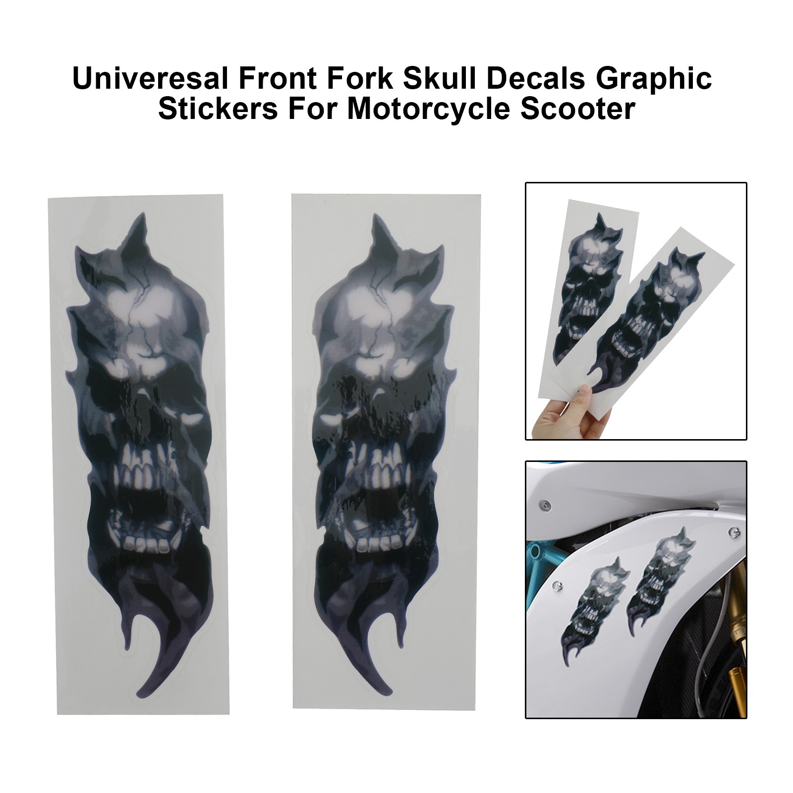 Pair Front Fork Skull Decals Graphic Stickers For Motorcycle Touring Dyna UE