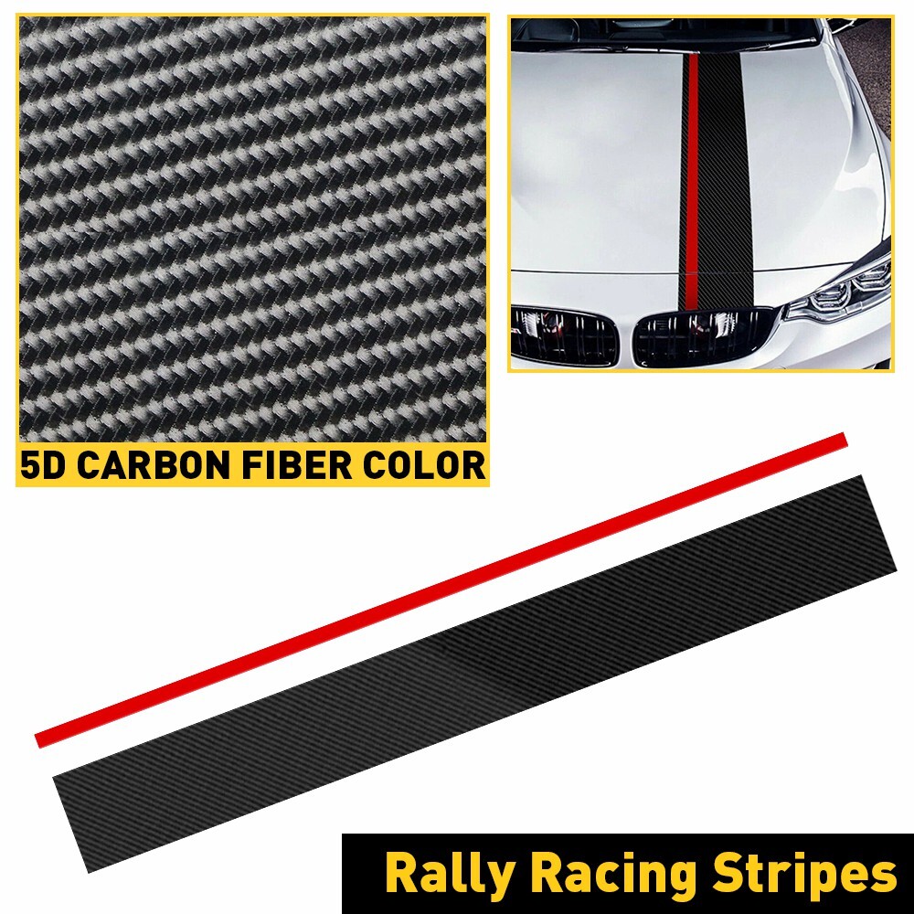 Universal Car Rally Racing Stripes Front Hood 5D Carbon Fiber Decal Wrap Sticker