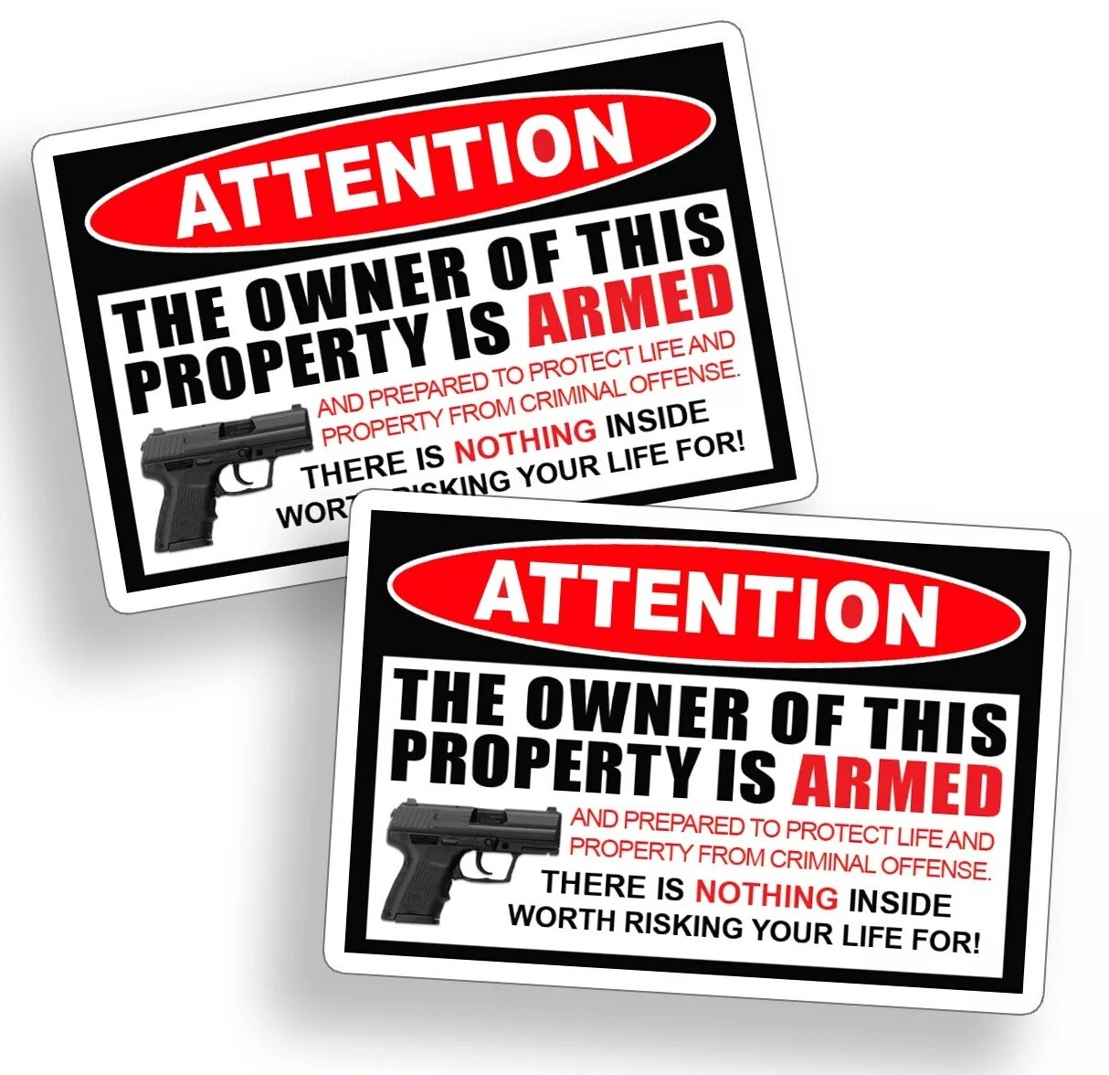 2x Owner Armed Warning Sticker Gun Decal Window Home Door Car 2nd Amendment