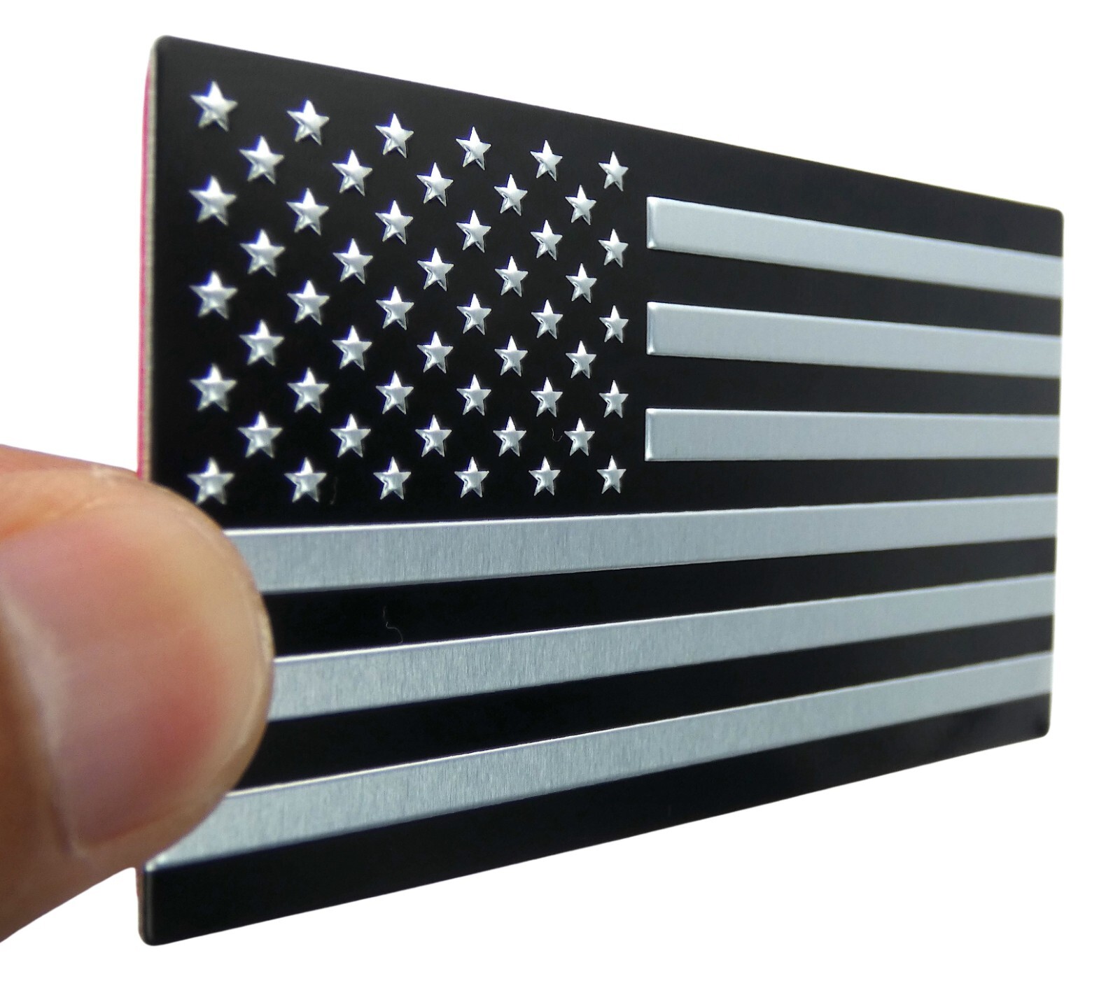 ALUMINUM American Flag Decal Sticker Car, Motorcycle, Patriotic Black/Silver