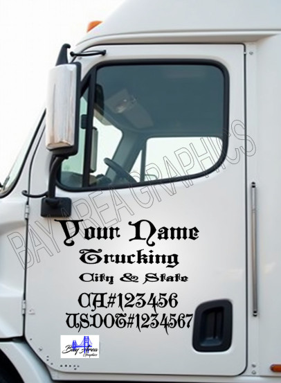 TRUCK DOOR COMMERCIAL DECALS CUSTOM Gothic Style Font ONE COLOR OUTDOOR VINYL X2
