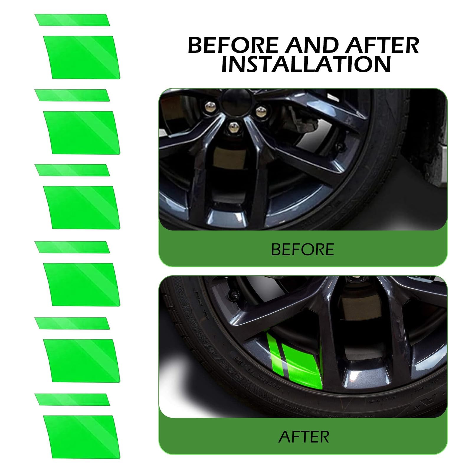 Ferianl 6PCS Car Tire Stickers, Reflective Wheel 3.93 x 2.75 Inches, green