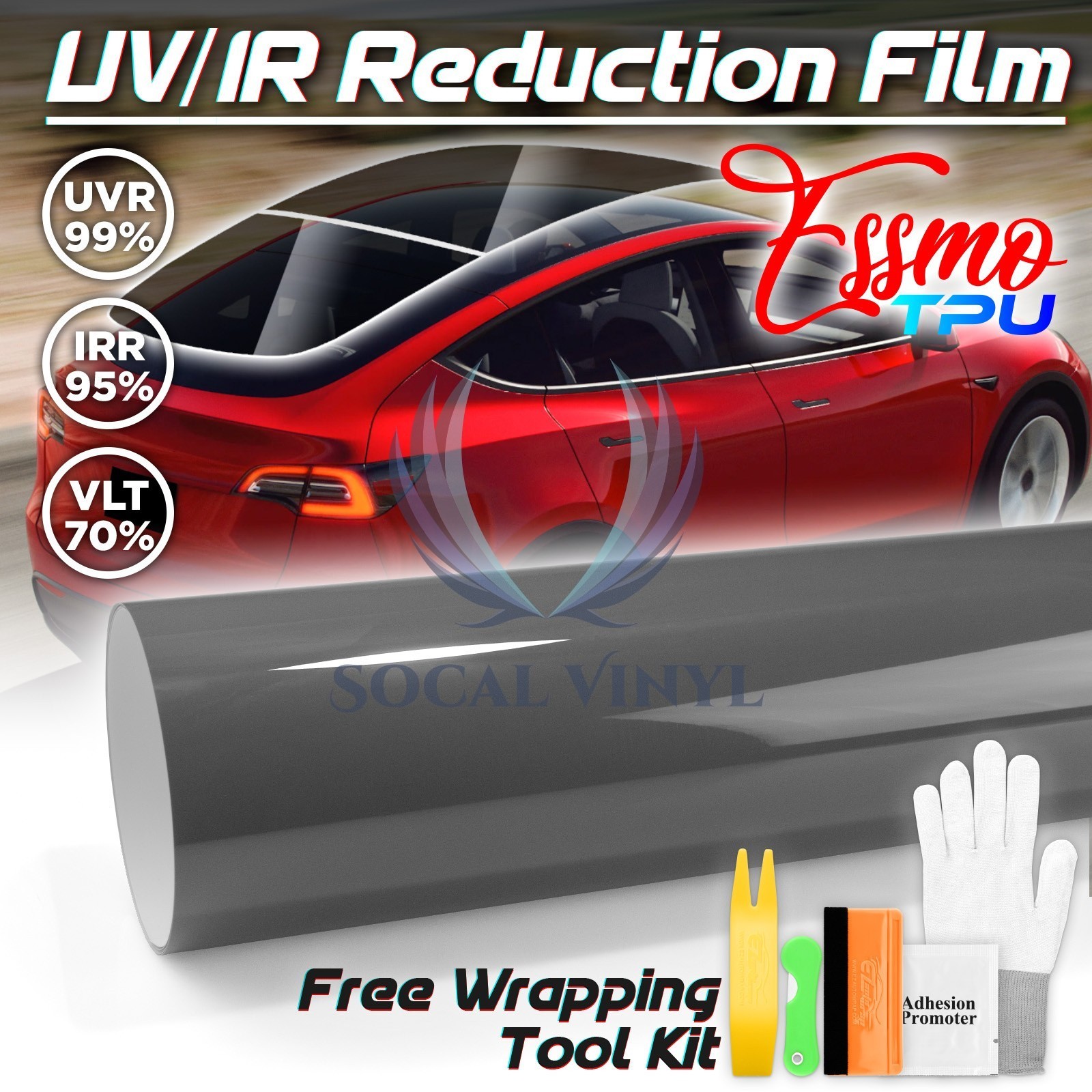 TPU Essmo Security Black Smoke Glass Sunroof VLT70% UV99% Windshield Sunshade