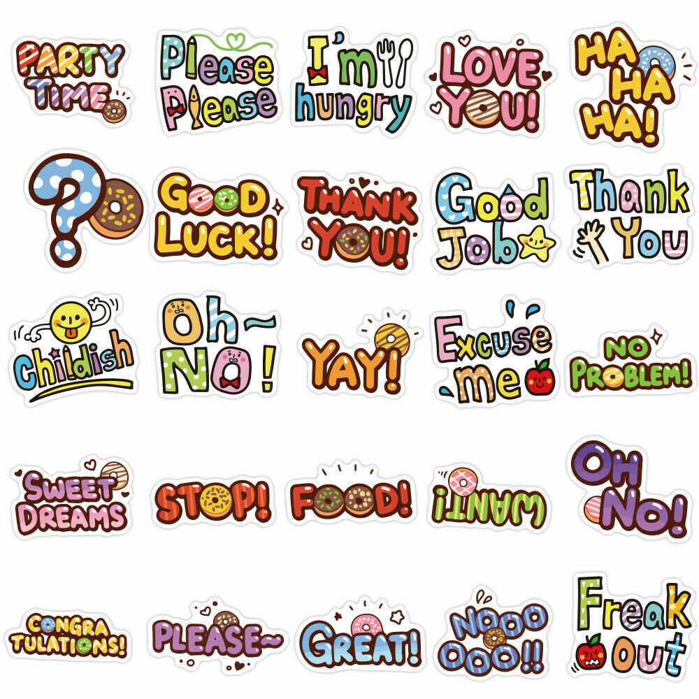 50pcs Tumblr Emoji Letters Expression Party Stickers Skateboard Luggage Laptop