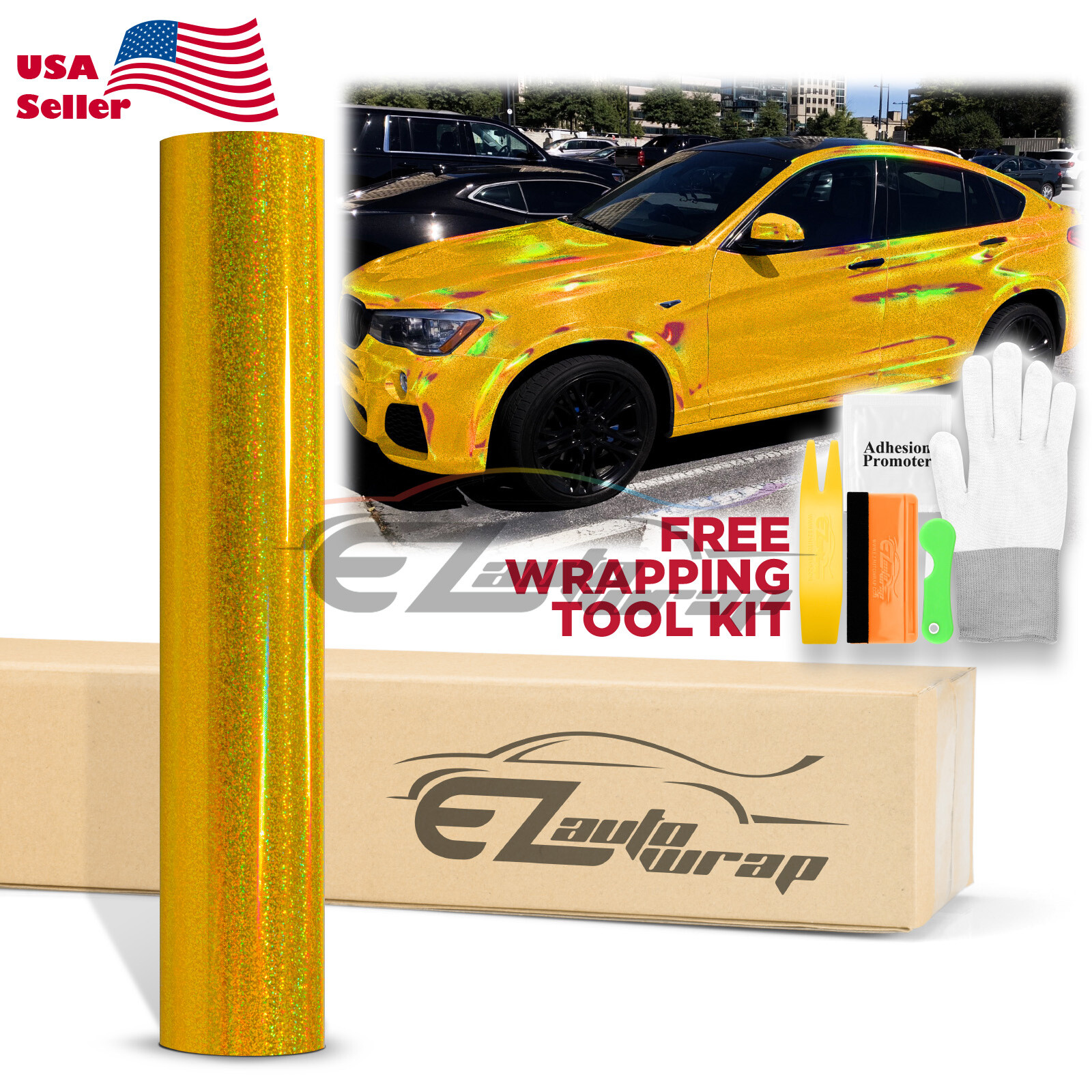 Holographic Glitter Gold Rainbow Chrome Car Vinyl Wrap Sticker Decal Sheet