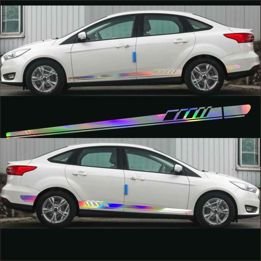 DIY 2Pcs Laser Reflective SUV Car Body Both Side Vinyl Long Stripe Decal Sticker