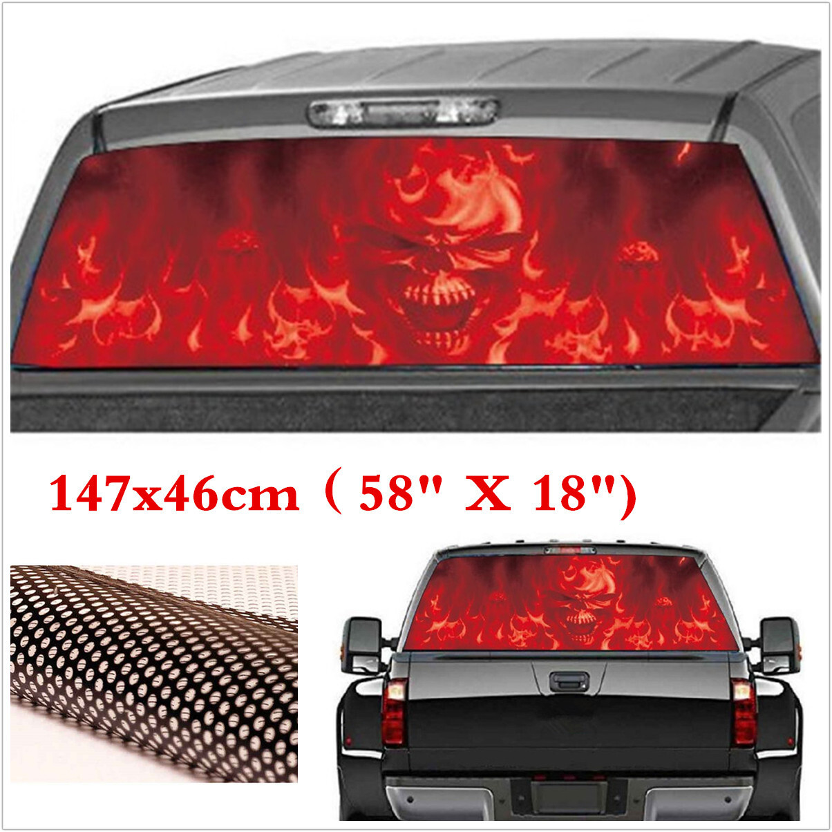 Car Truck Rear Window Sticker Flaming Skull Graphics Tint Vinyl Perforated Decal