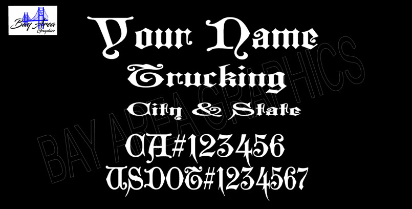 TRUCK DOOR COMMERCIAL DECALS CUSTOM Gothic Style Font ONE COLOR OUTDOOR VINYL X2