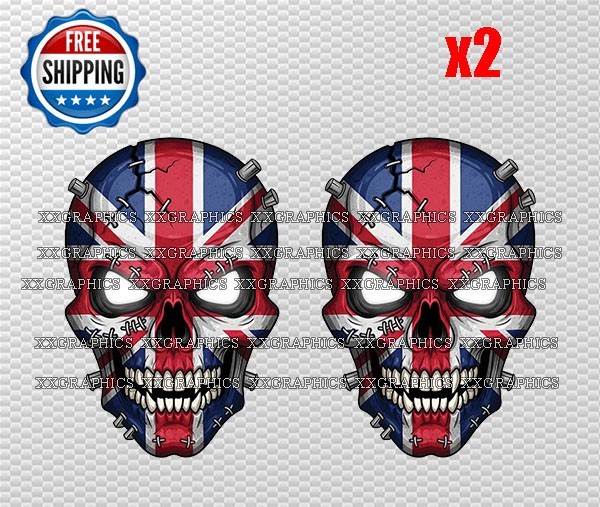 (2) United Kingdom British Flag Skull Decal Sticker Royal Union Jack UK C