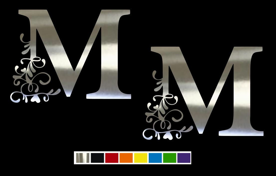 (2) LETTER M DECORATIVE Vinyl Decal Set CUSTOM SIZE COLOR for CARS TRUCKS