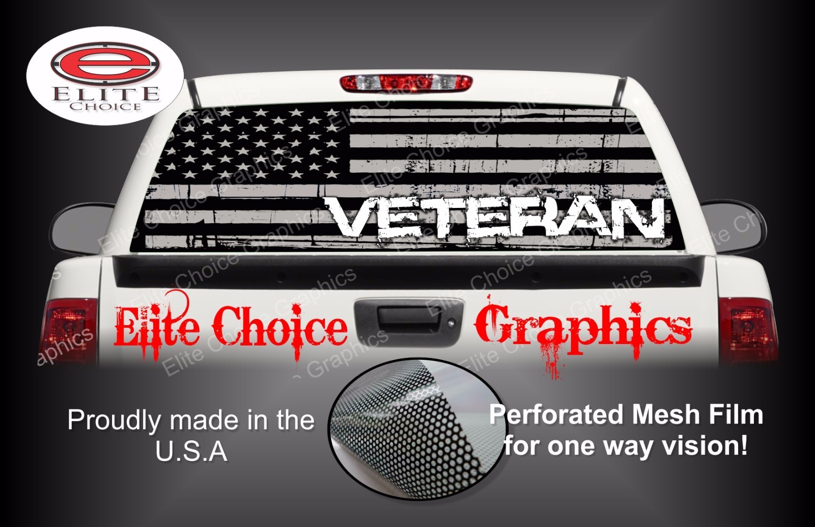 Veteran Distressed Flag Gray Rear Window Graphic Decal Sticker Truck Van SUV