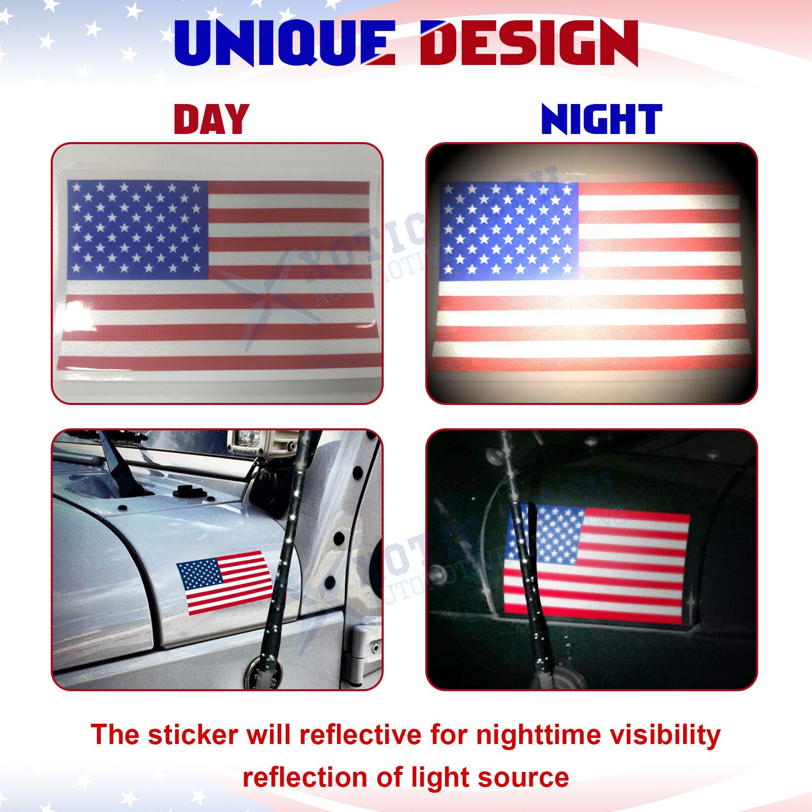 5X3 Inches Thin Line US Flag Decal Reflective Stripe American Flag Car Stickers