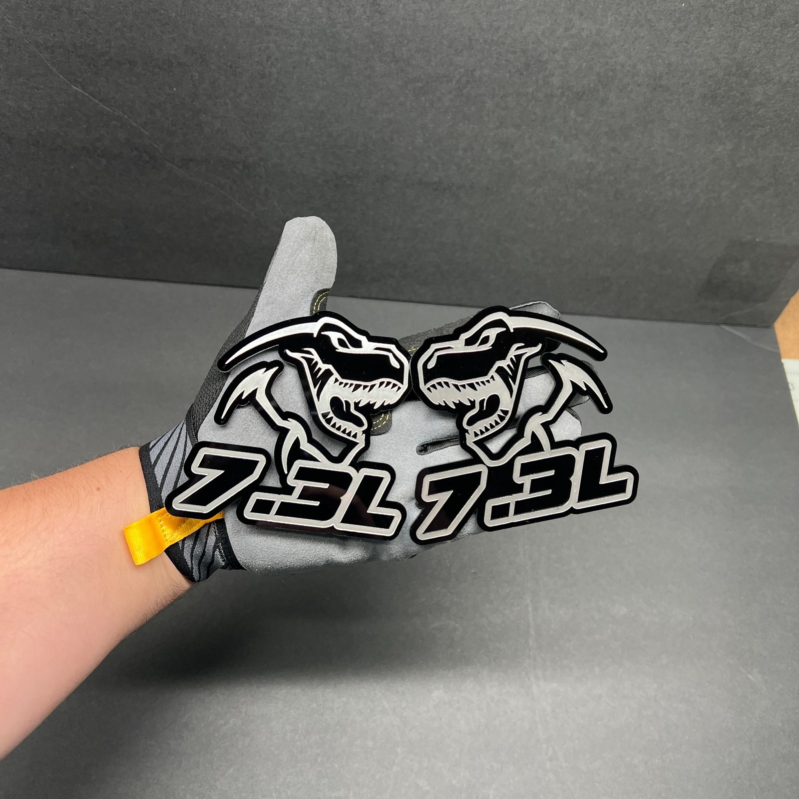 2x BADGES Godzilla Badges Emblem RAGING 7.3 Silver/Black Fender Angry Aggressive