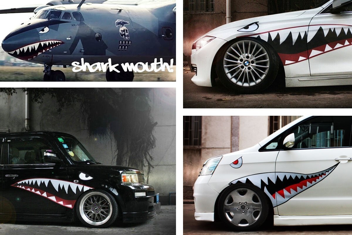 Complete Set 60″ Full Size Shark Mouth w/ Eye Die-Cut Vinyl Decals For Car Truck