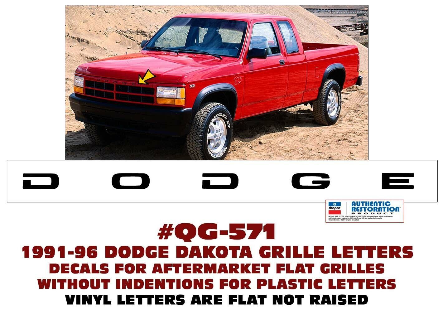 QG-571 1991 1992 1993 1994 1995 1996 DODGE DAKOTA – DODGE FLAT GRILLE LETTERS