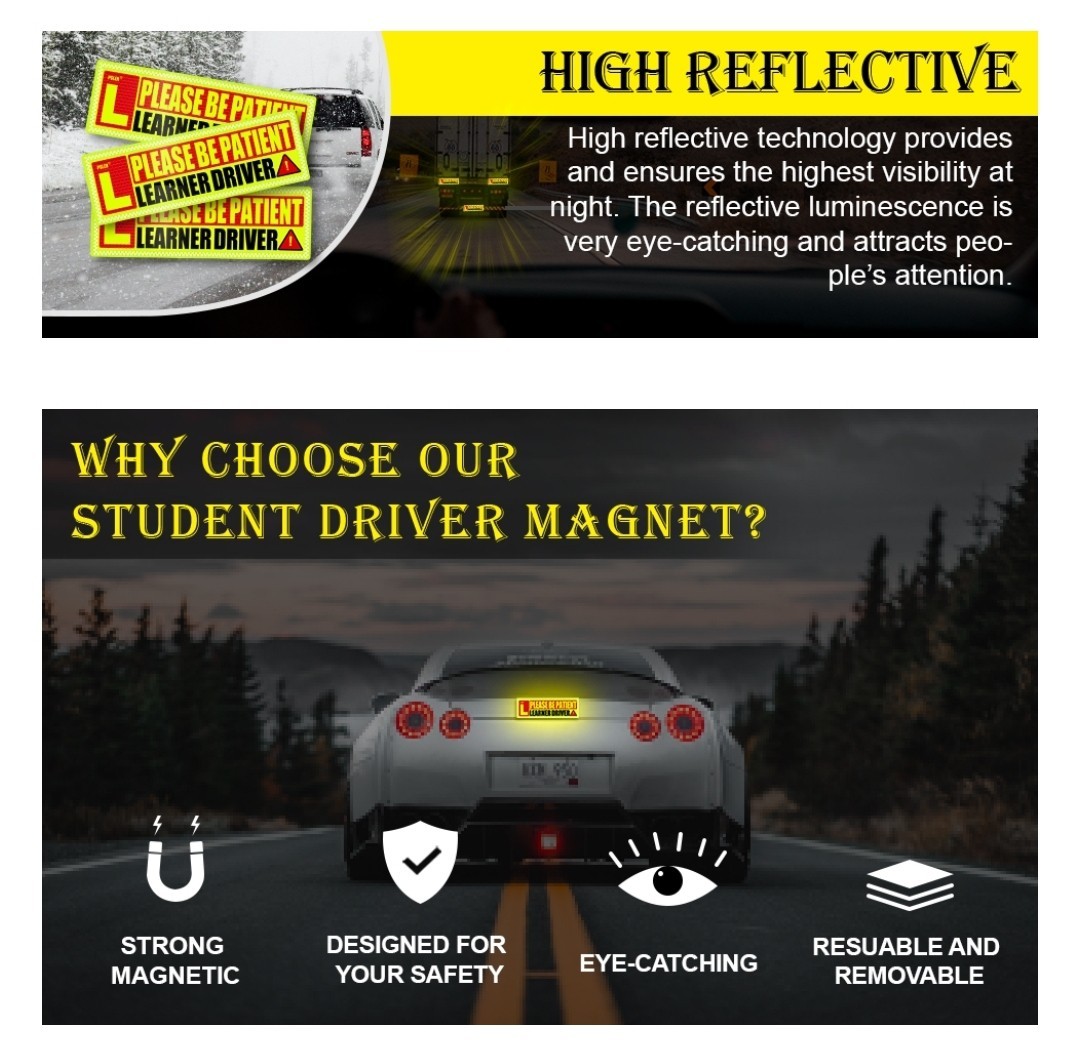 3 Student Driver Car Magnets Please Be Patient Learned Driver Door Trunk Signs