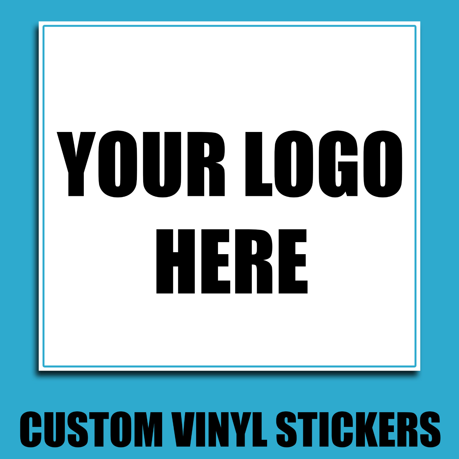 CUSTOM LOGO STICKER White Round Square Shape Multiple Sizes