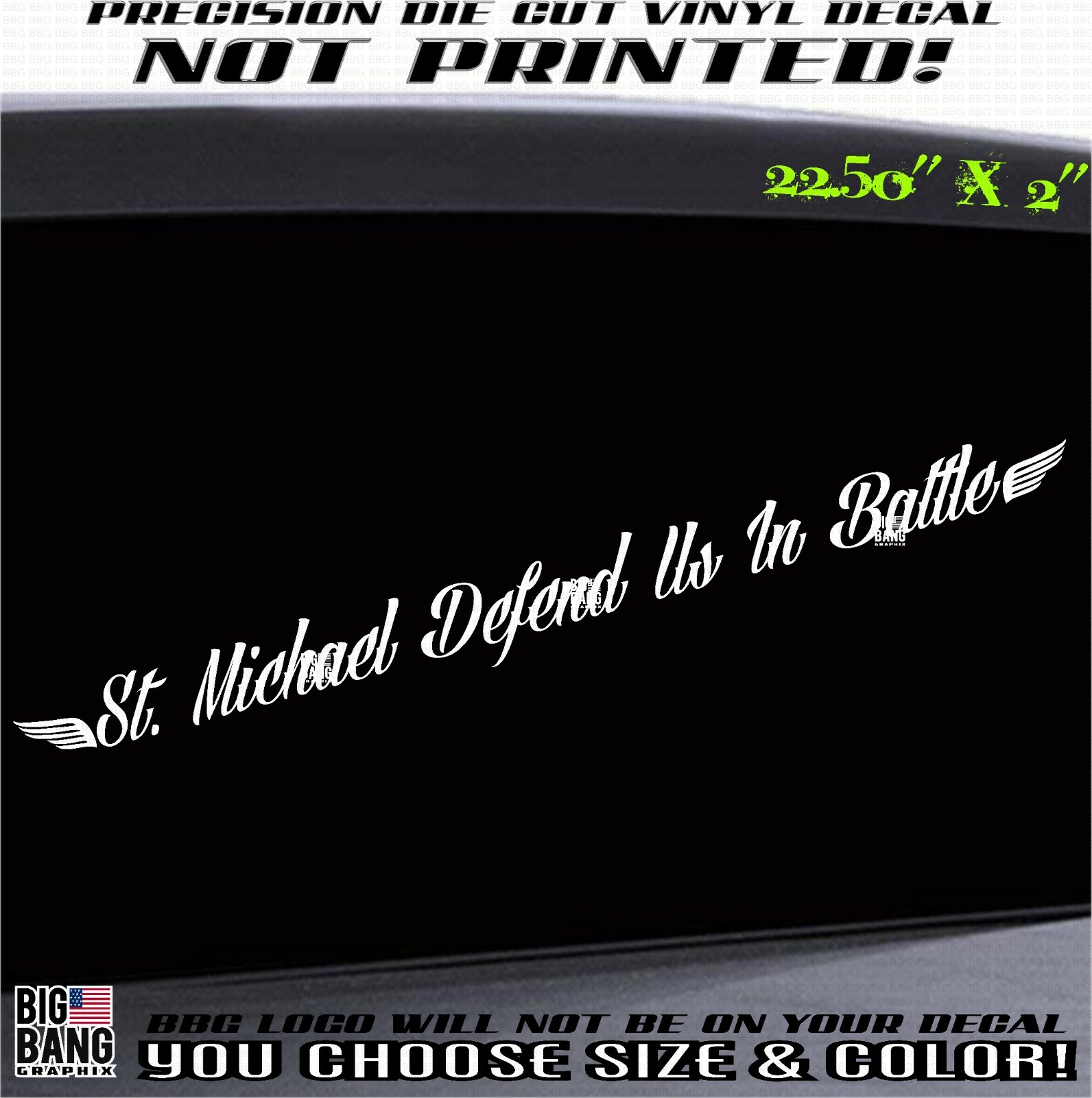 St. Michael Vinyl Sticker Decal Archangel Angel Wings Car Truck Window Script
