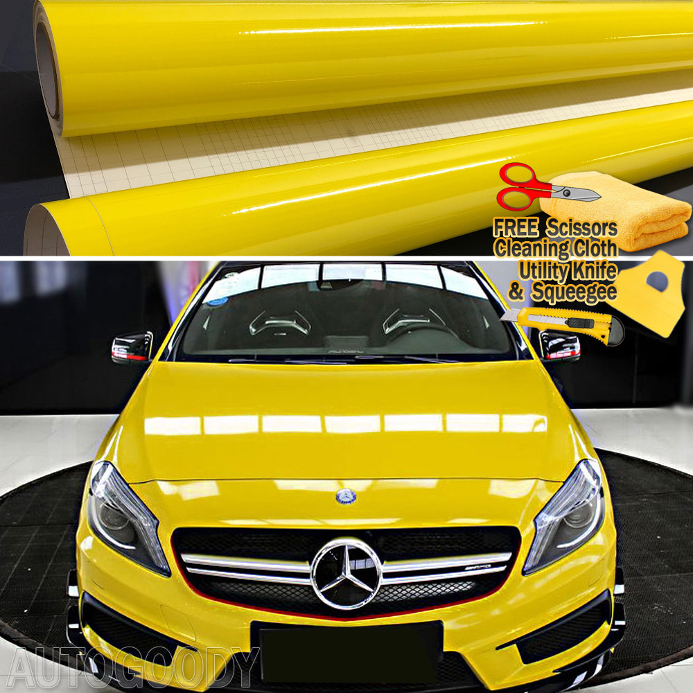 360″ x 60″ Super Gloss Yellow Vinyl Film Wrap Sticker Air Bubble Free 30ft x 5ft