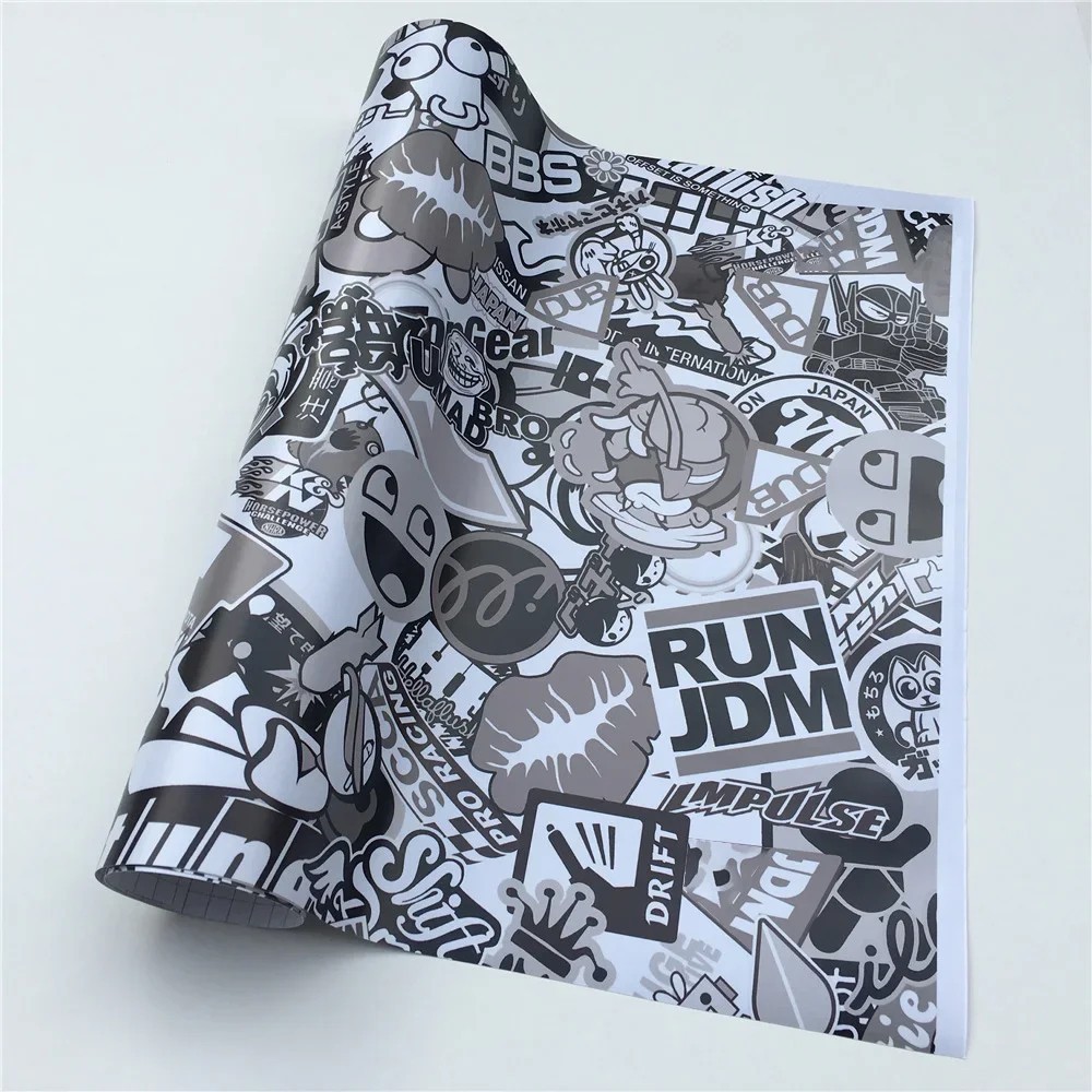 【Sticker Bomb】Vinyl Black White Wrap Decals Film Graffiti Cartoon Sheet DIY