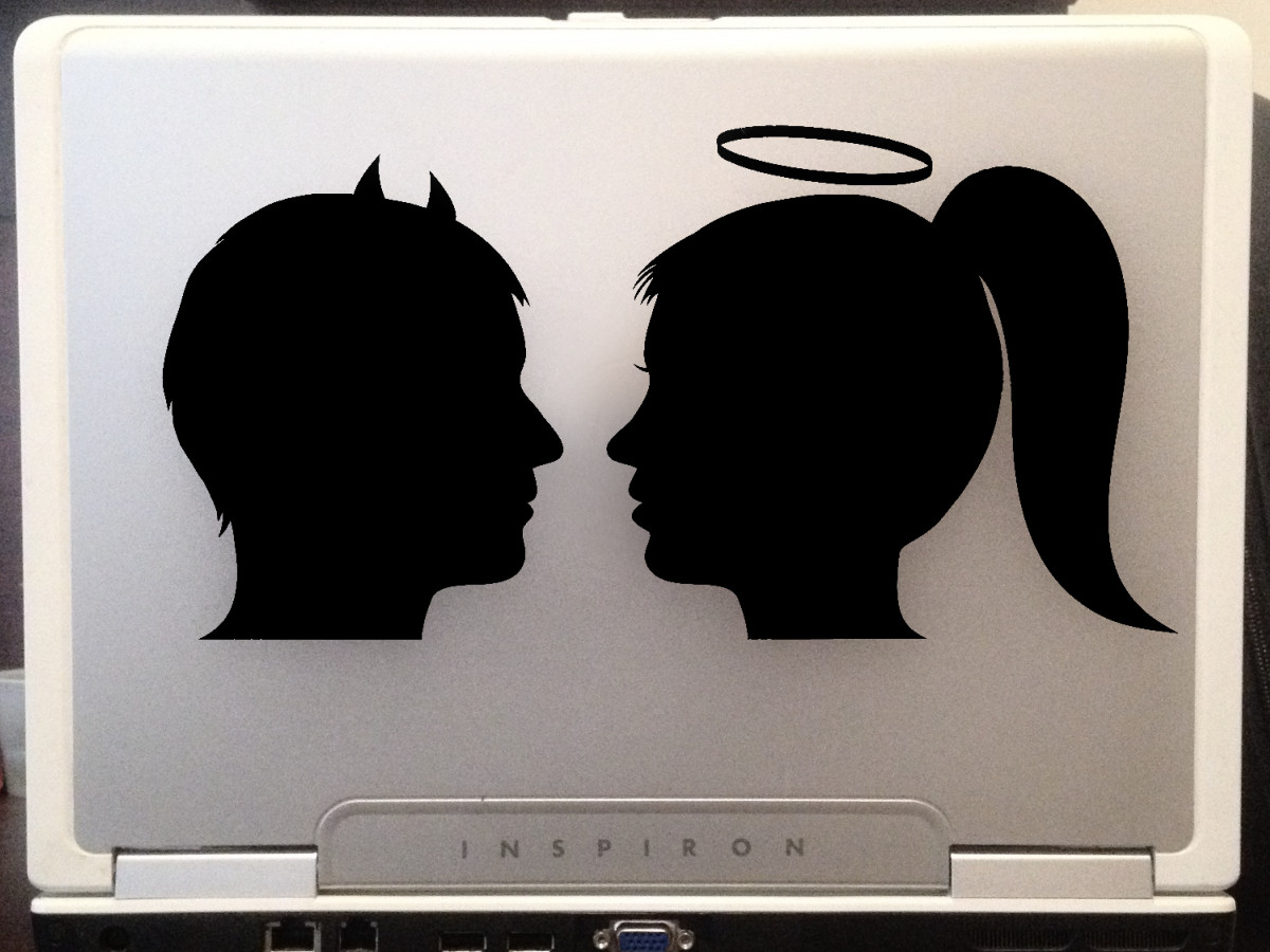 Beautiful Male Devil and female Angel on Car Wall Decal Sticker 6″ Black