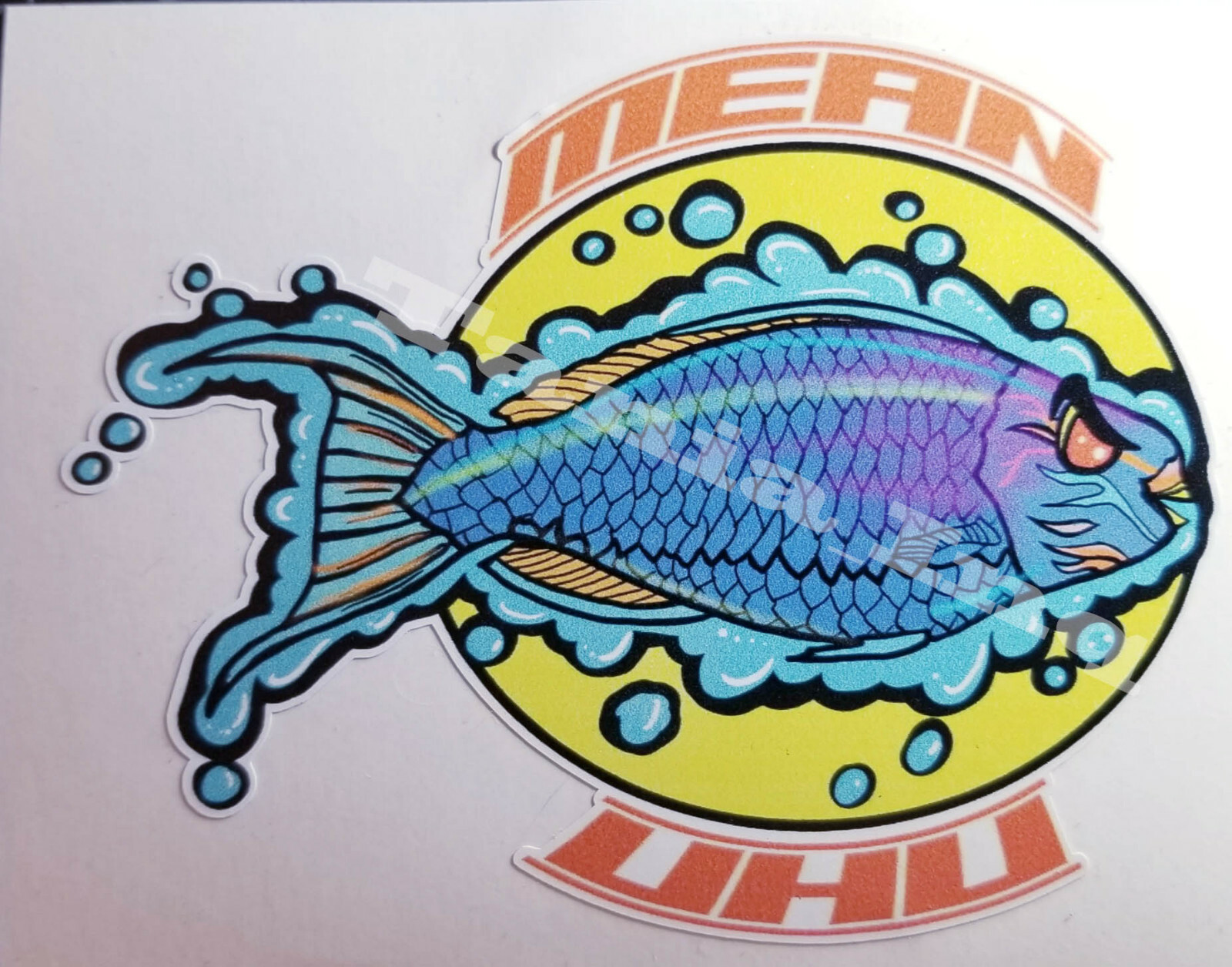fish sticker vinyl decal mean uhu fish multi-color design 4×4 inches plus