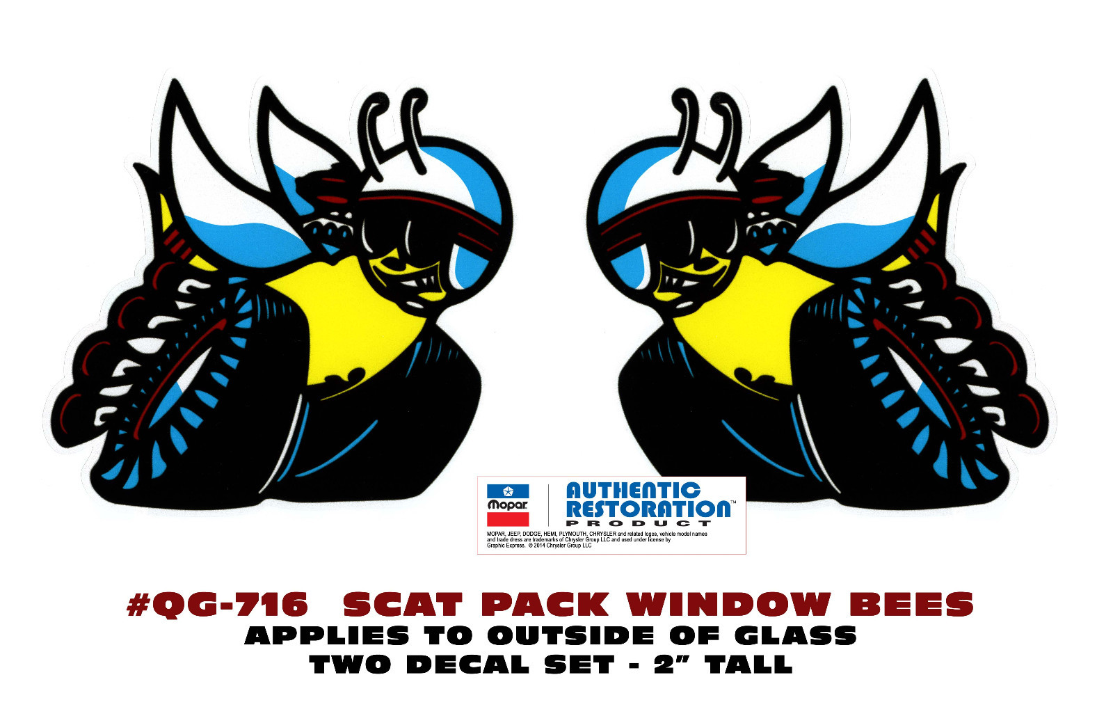 QG-716 1970 DODGE – SCAT PACK BEE DECAL SET – 2″ TALL – OUTSIDE WINDOW INSTALL