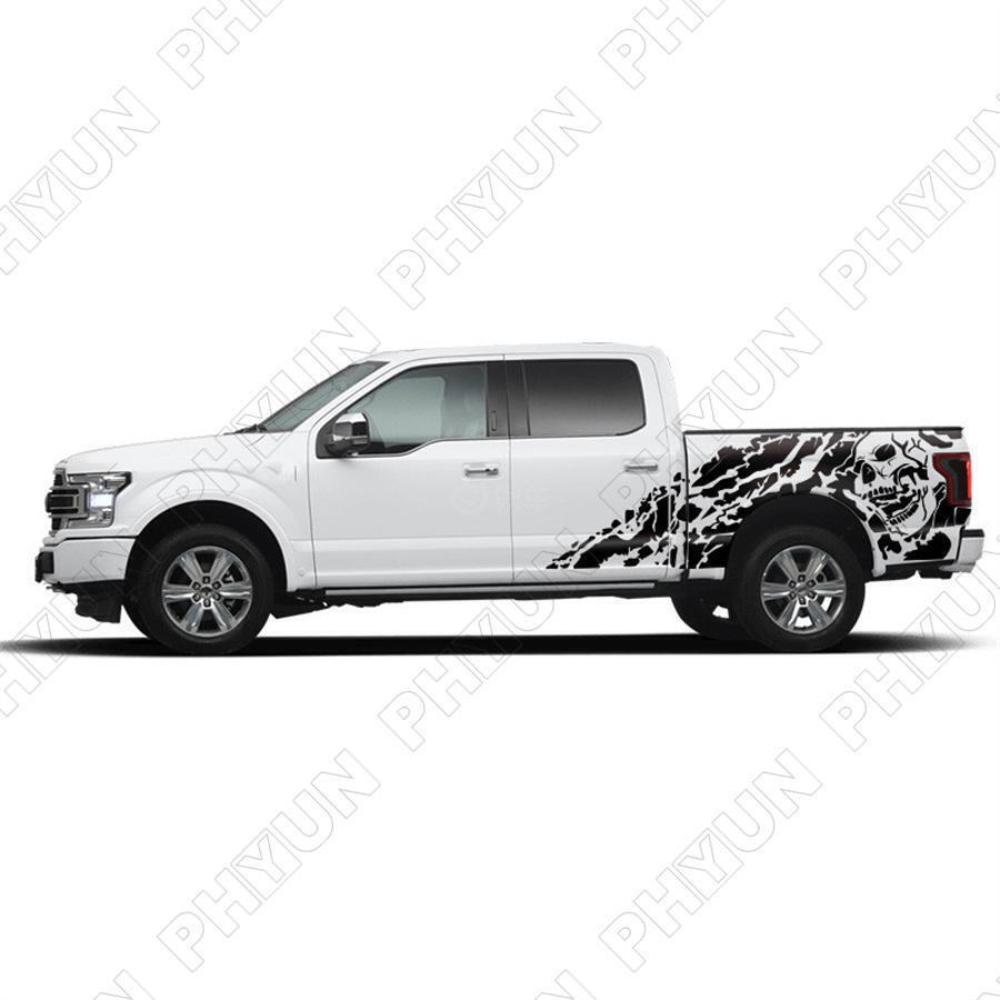 2x Car Truck Side Vinyl Sticker 4X4 Off Road Pickup Decal Skull Graphics Black