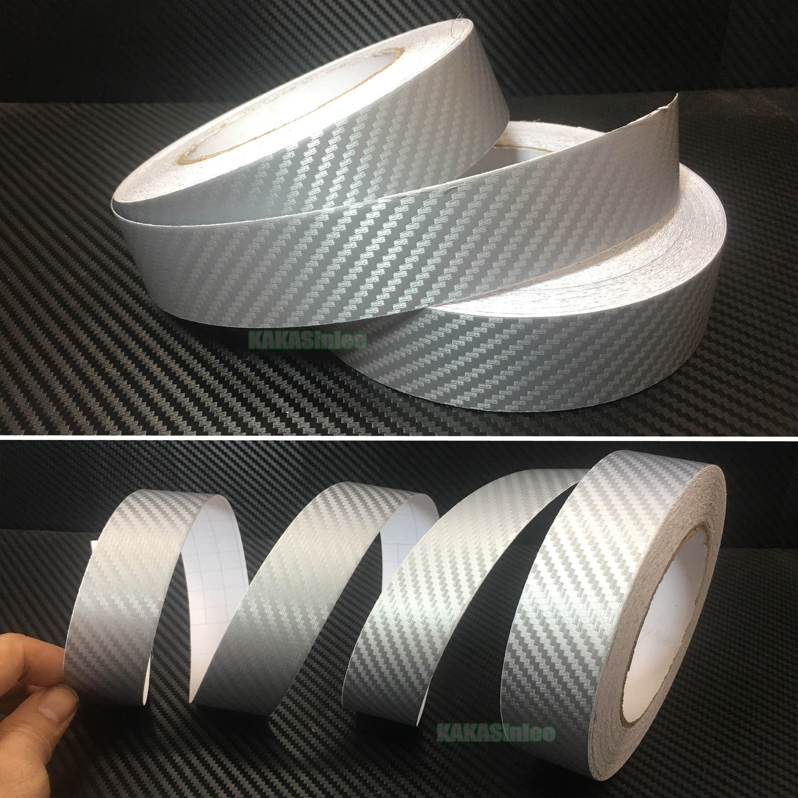 3D Silver / Sheet Car PVC Grain Carbon Fiber Vinyl Tape Wrap Sticker Decors Trim