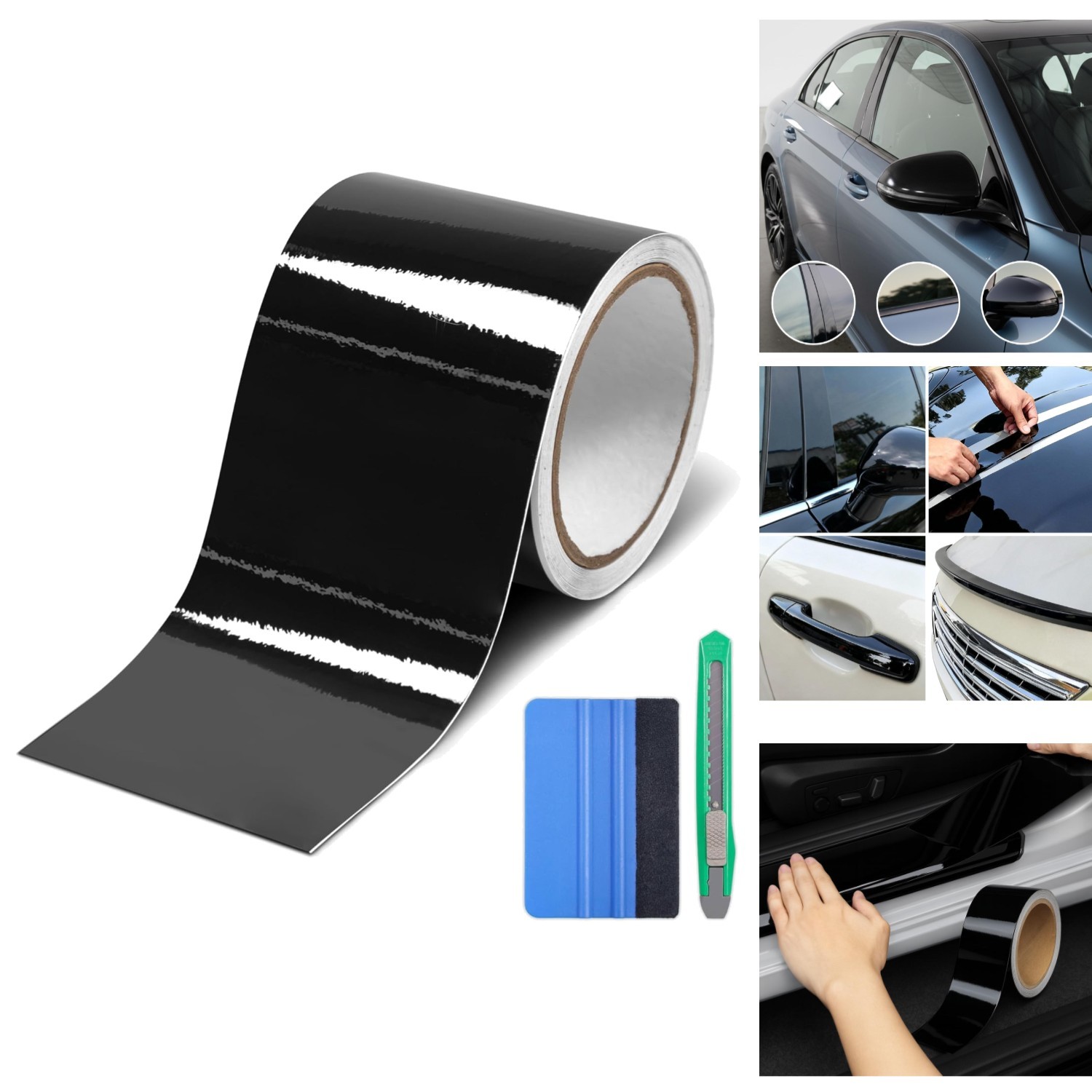 Gloss Black Vinyl Wrap for Chrome Delete 4in x 30′ Car Window Trim Blackout Tape