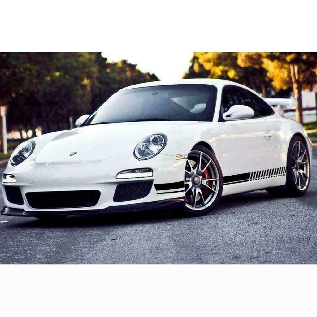 2x Black Sport Racing Stripe Graphic Sticker Car Body Side Door Vinyl Decal Trim