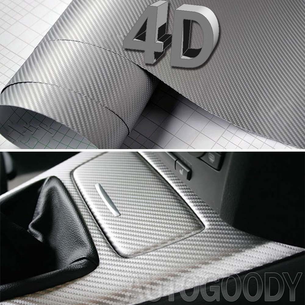 12″ x 60″ Premium Gloss Silver Carbon Fiber 4D Vinyl Film Wrap Air Bubble Free