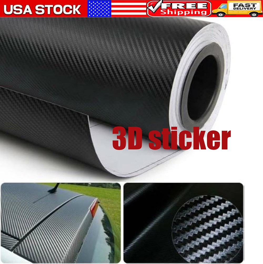 12″ x 60″ Black Carbon Fiber Vinyl Film Car Sticks 3D Bubble Free Air Release