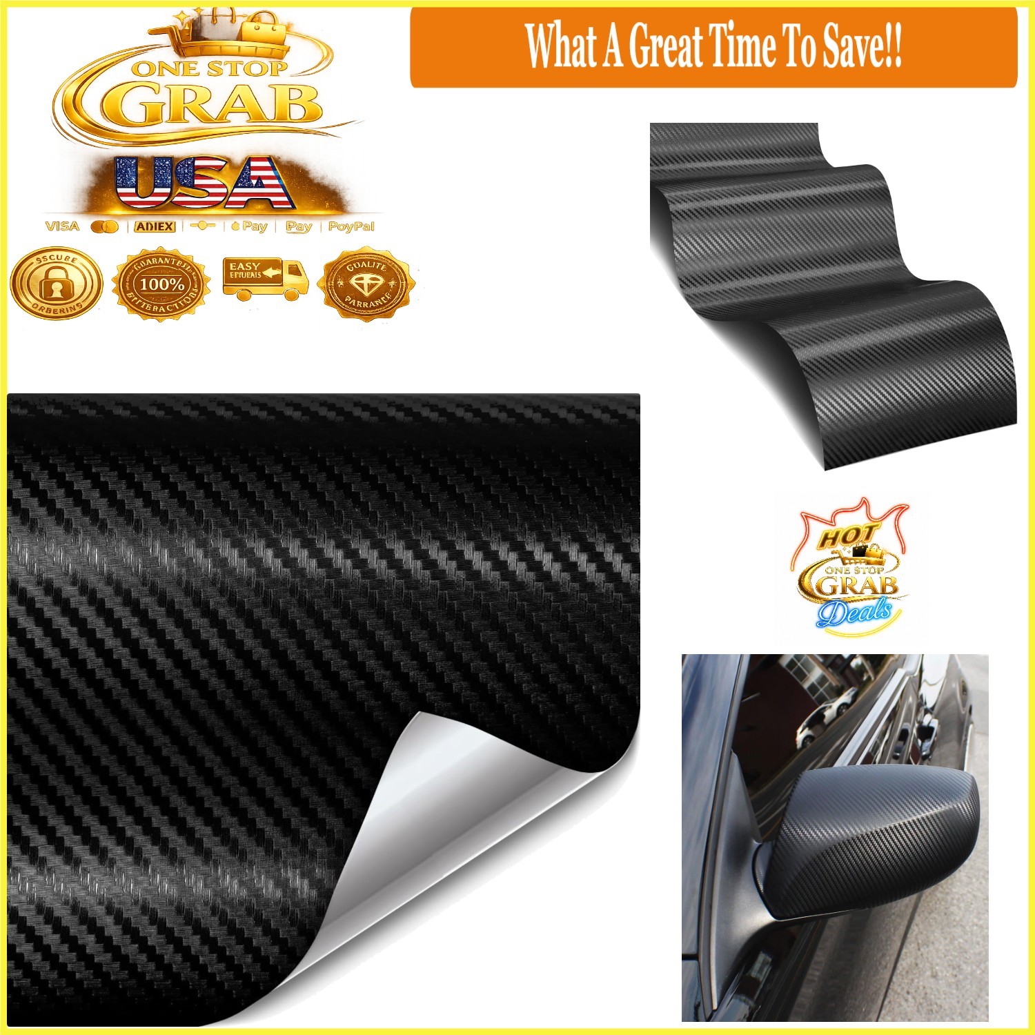 XPO Black Carbon Fiber Car Vinyl Wrap Roll 3ft x 5ft Air Release Tech