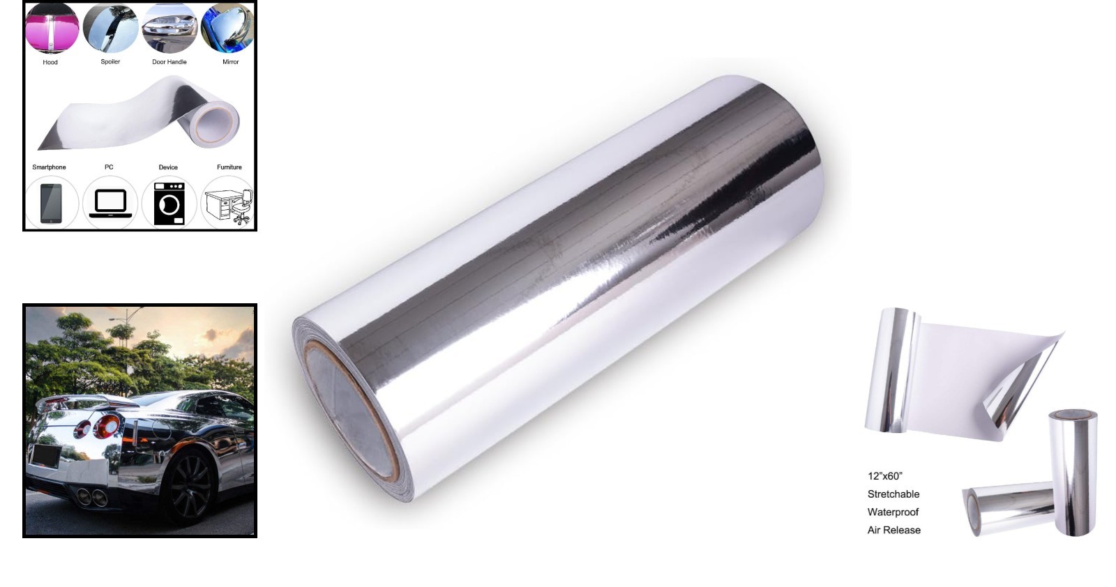 Durable Chrome Mirror Vinyl Wrap 12x60in – Perfect for DIY Vehicle Customization