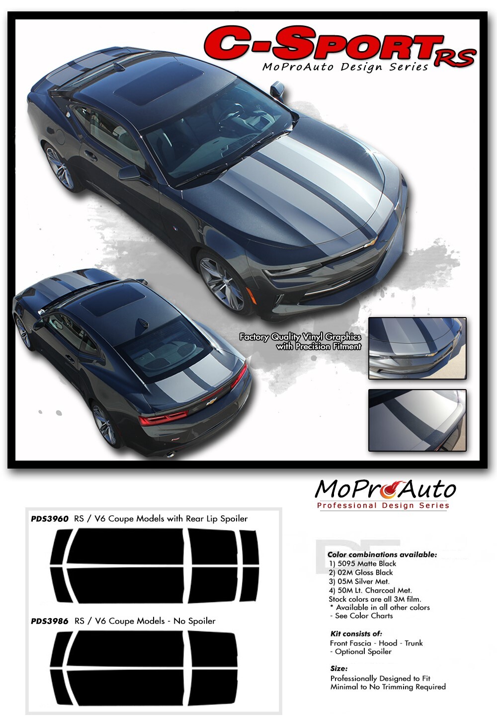 C-SPORT 2017-2018 Chevy Camaro OE Style Racing Stripes 3M Vinyl Graphics Decals