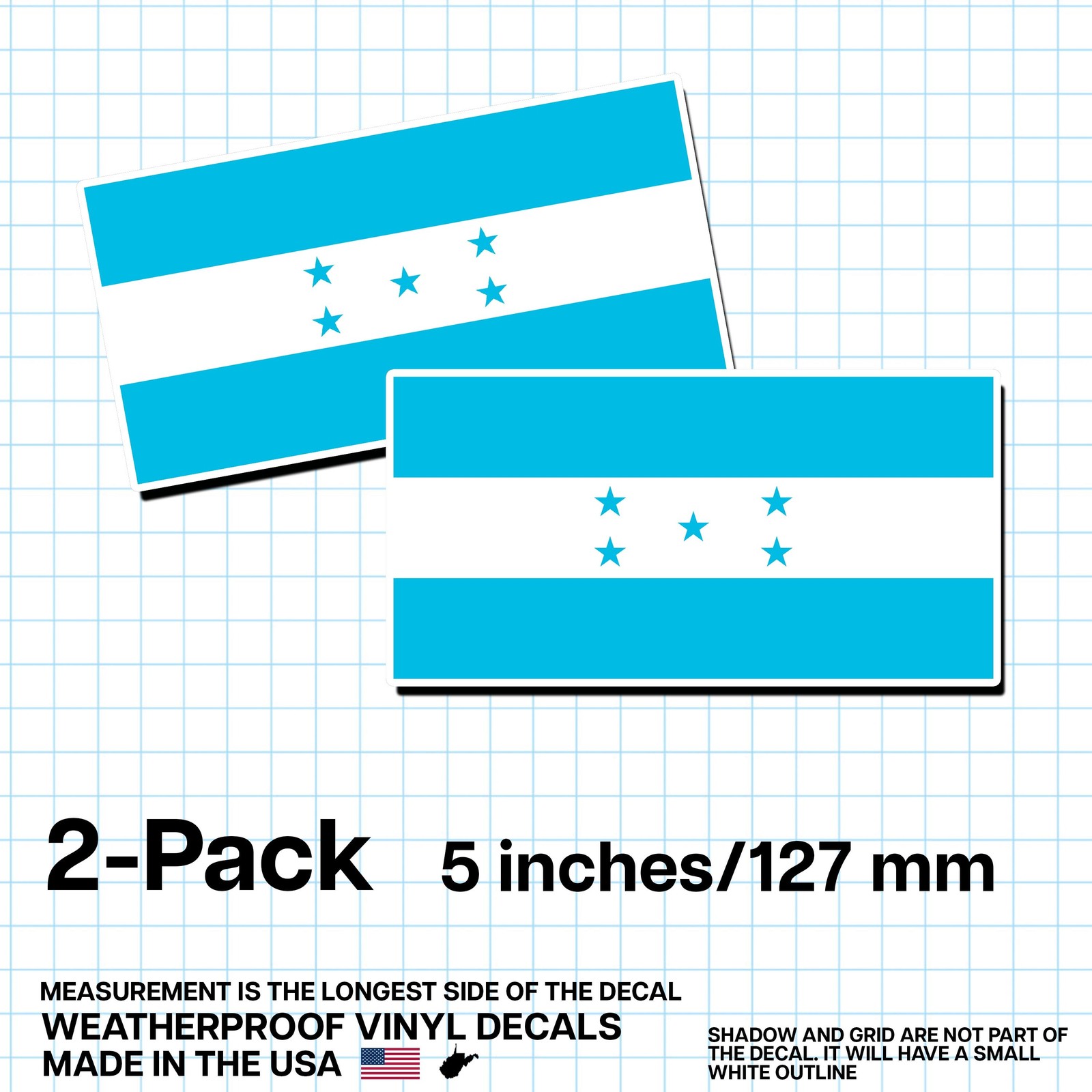 Honduras Flag Sticker 5″ 2-Pack – HN Decal – Honduran Pride Vinyl