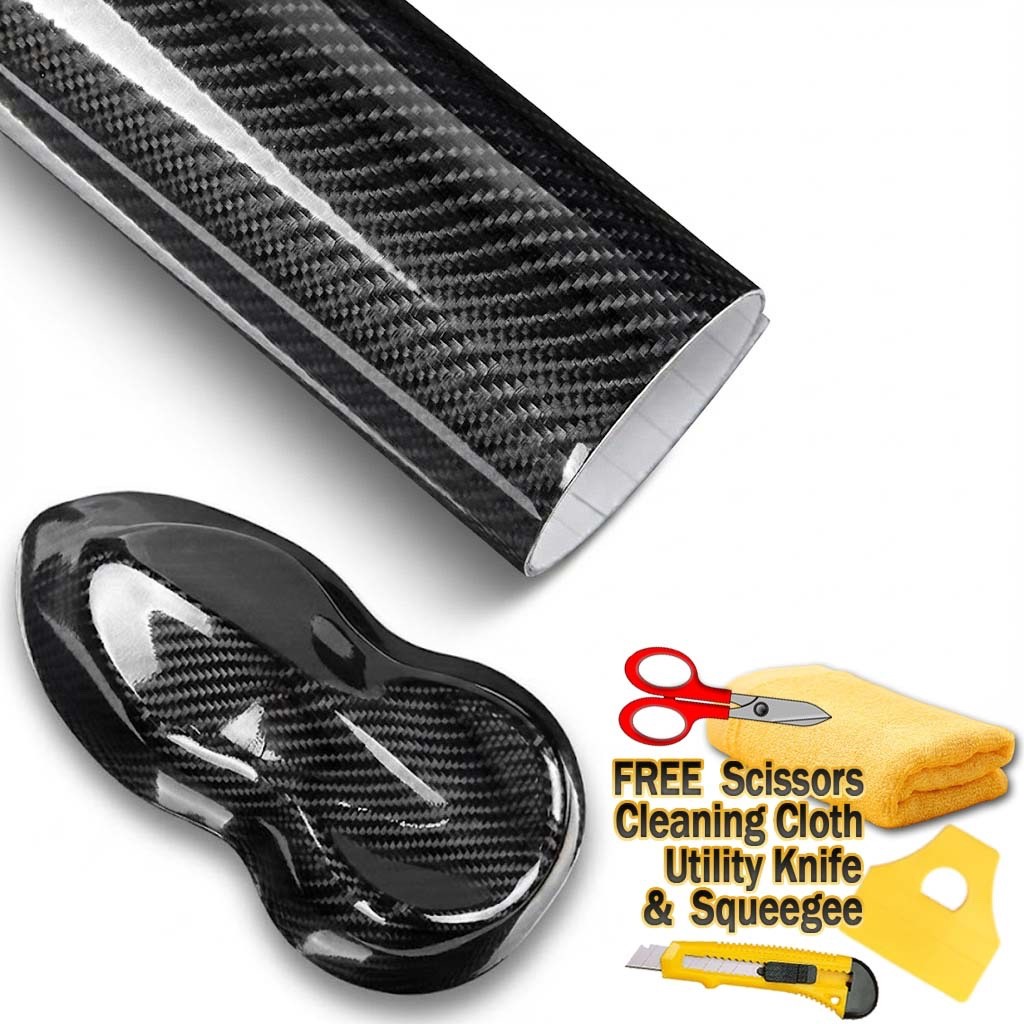 60″ x 60″ Super Gloss 7D Black Carbon Fiber Vinyl Air Bubble Free 5ft x 5ft 6D