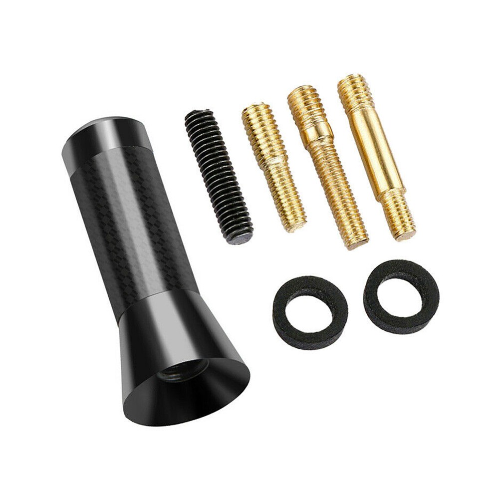 1/2Set 1.4″ CARBON FIBER CAR AM/FM RADIO SHORT ANTENNA STUBBY SCREW ALUMINUM BLA
