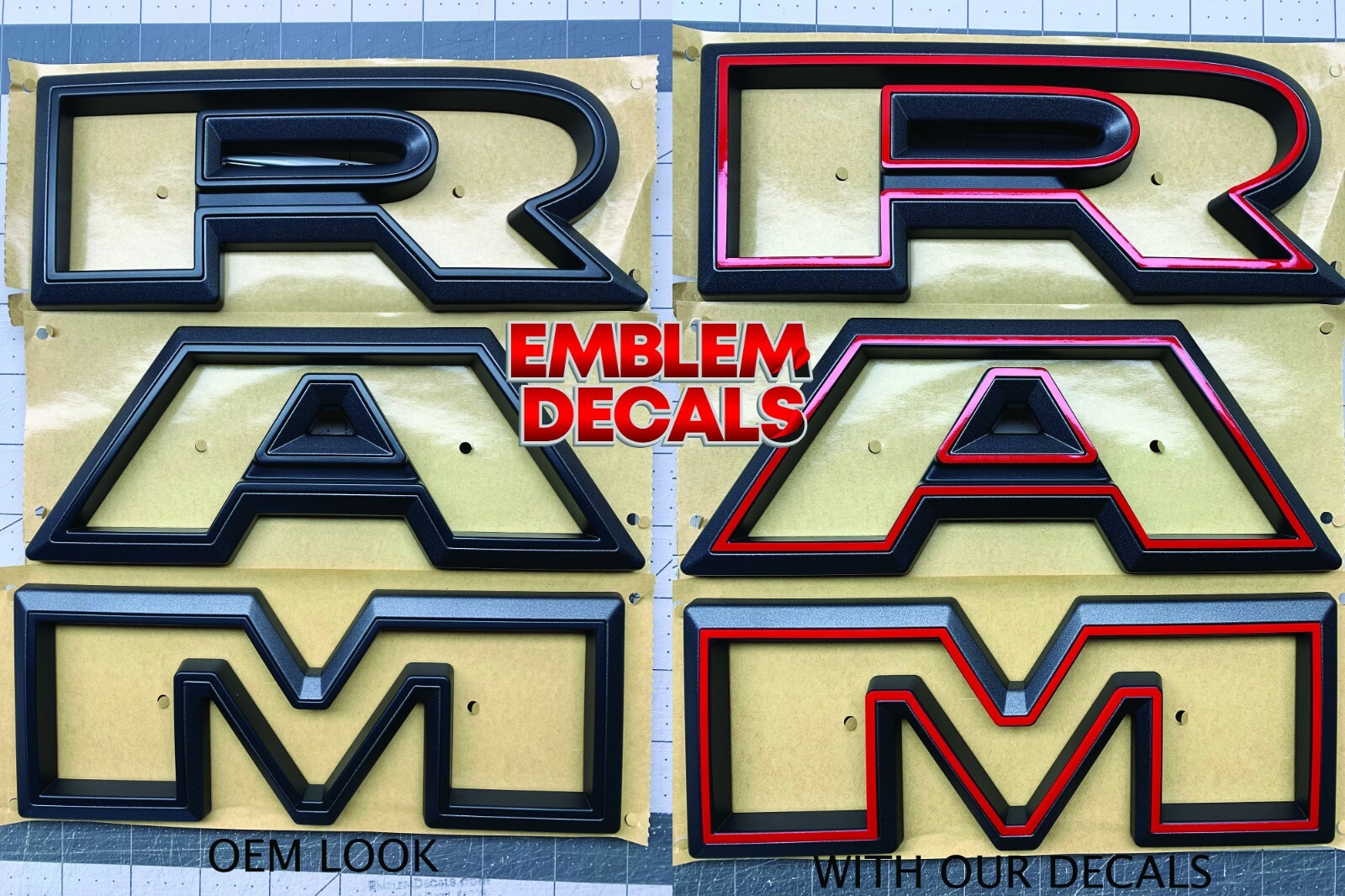 Ram 1500 TRX Grill ” R A M ” Emblem Overlay Decal 2021 2022 2023 2024