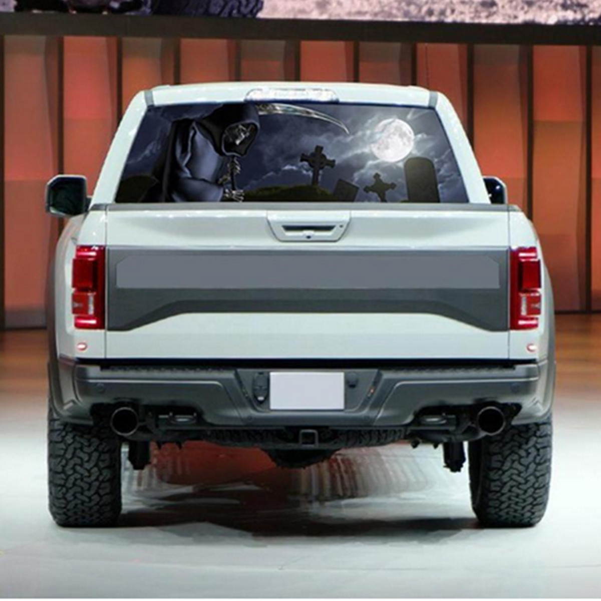 Fit For Dodge Ram 1500 Grim Reaper Cemetery Graphic Car Sticker Sunscreen Decal