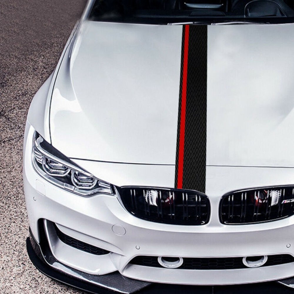 Universal Car Front Hood Rally Racing 5D Stripes Carbon Fiber Decal Wrap Sticker