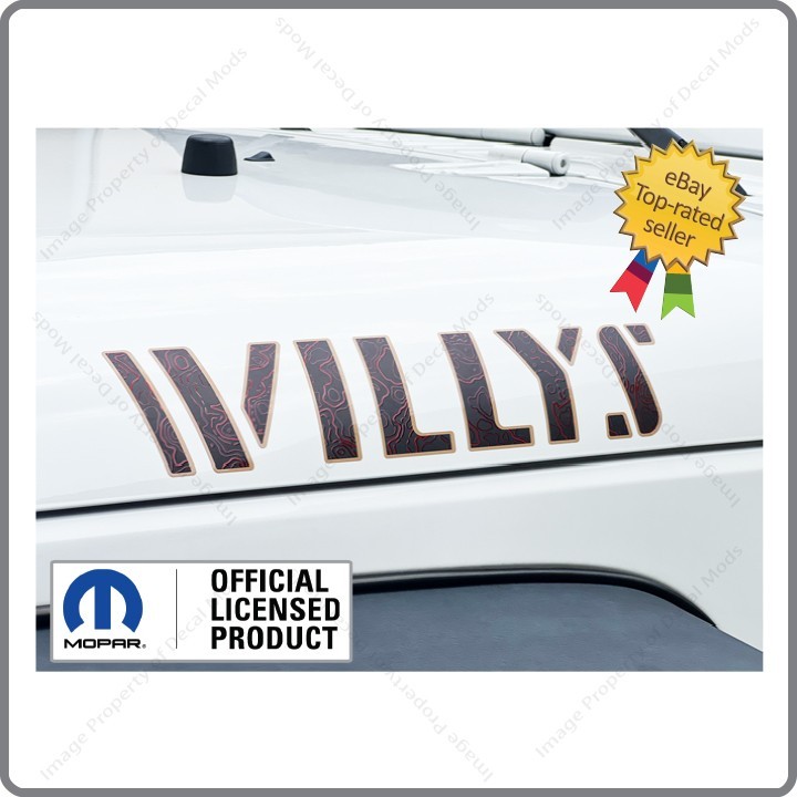 SET 2 Jeep Wrangler WILLYS Hood Decals Stickers 3D Topo Map TAN black red UV2A4