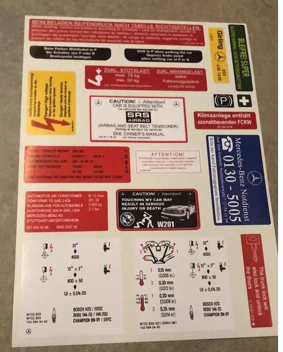 Decal Set Stickers For Mercedes-Benz W201 C Class All Models Best Quality