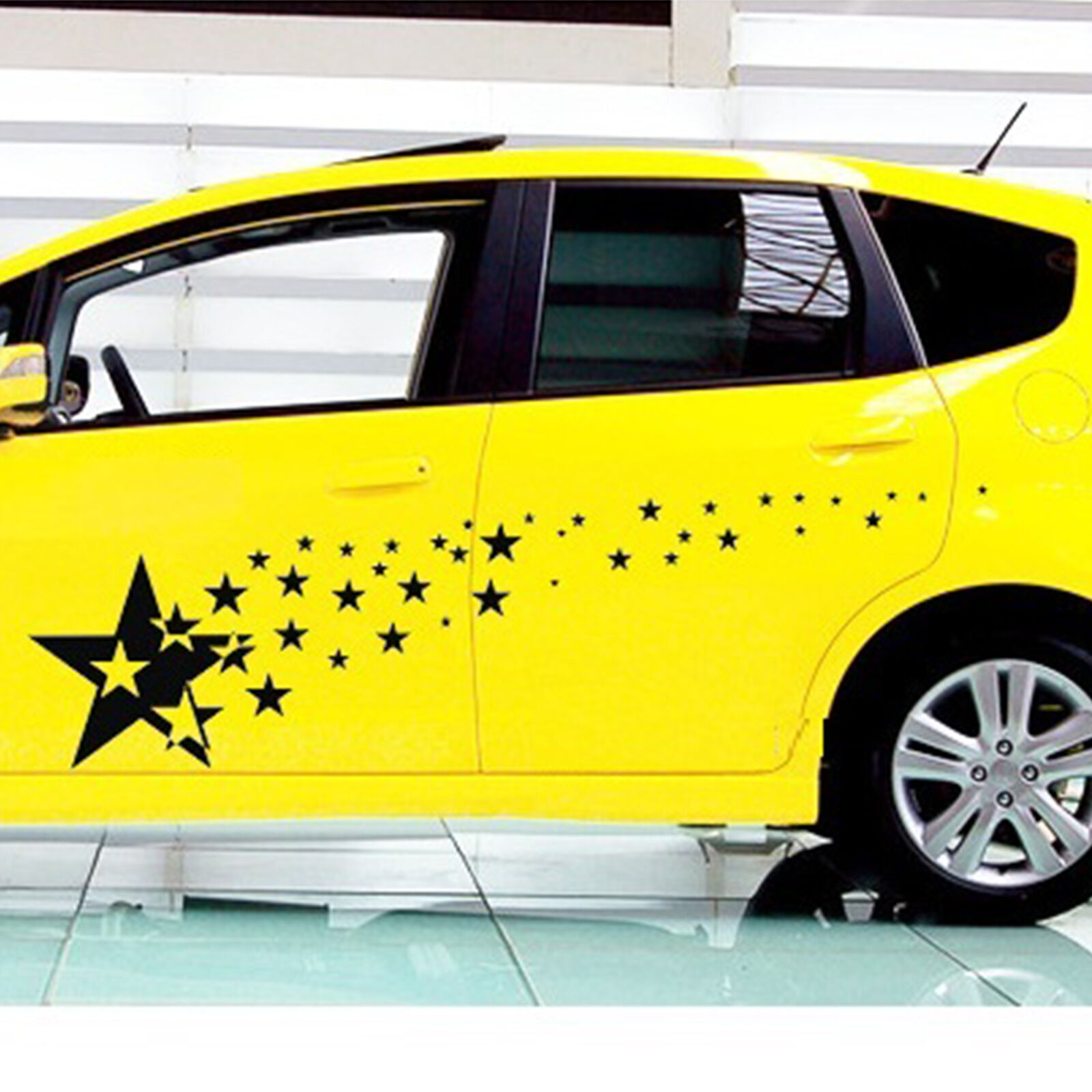 2 Pcs Set Long Racing Stripes Vinyl Decal Sticker Star Graphics Car Side Body