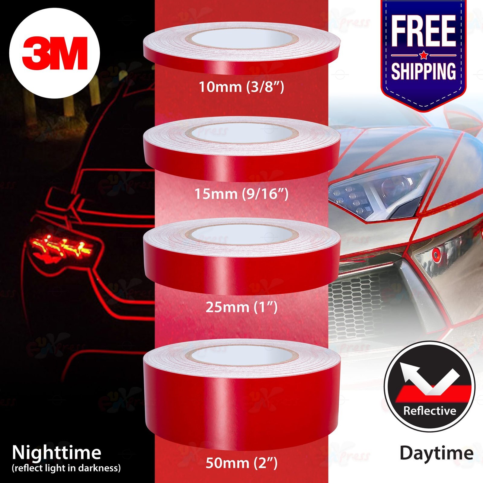Weatherproof REFLECTIVE Self-Adhesive Roll 3M Vinyl Tapes Stickers Various sizes