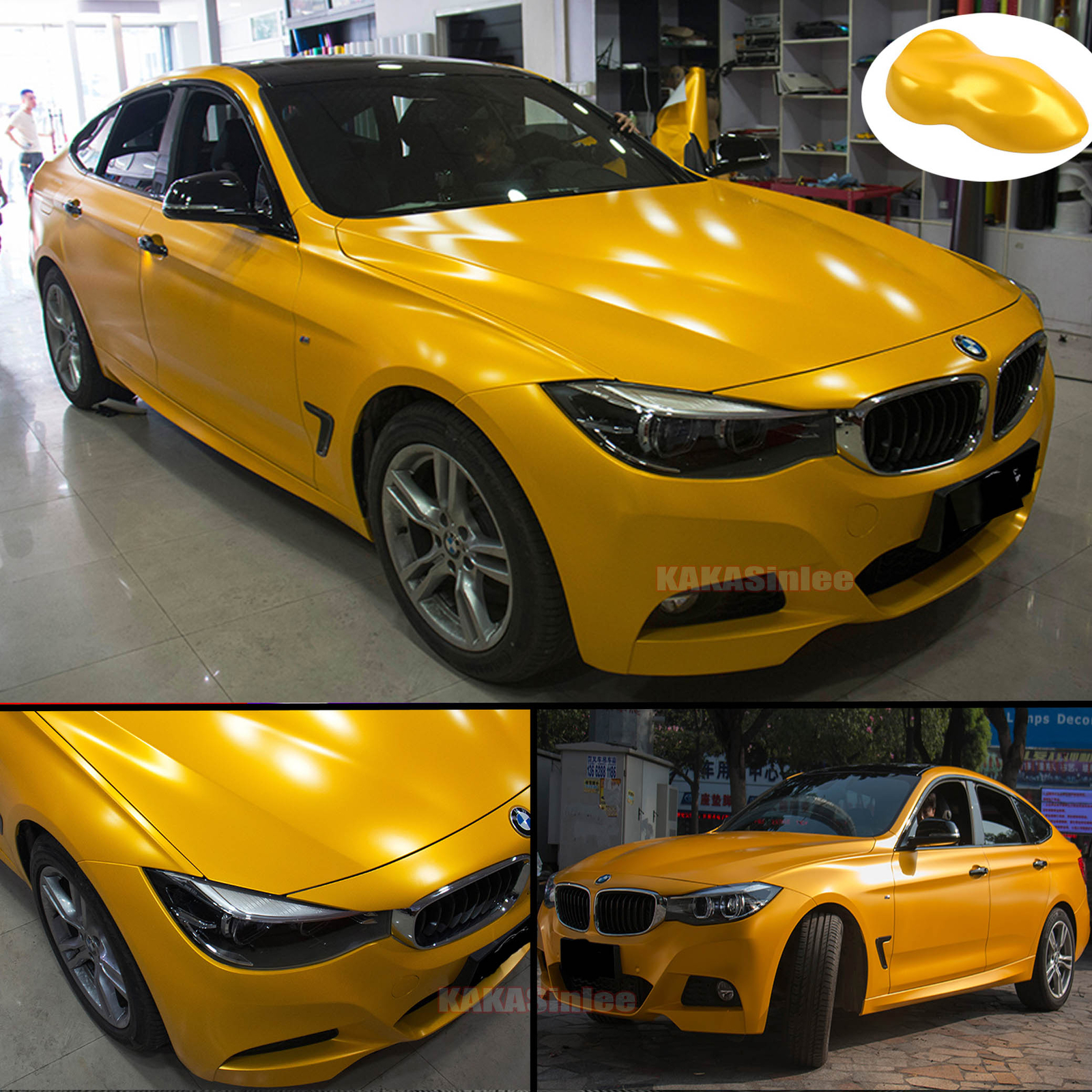 Yellow Flexible Whole Car Wrap Satin Chrome Glitter Pearl Metal Vinyl Sticker AX