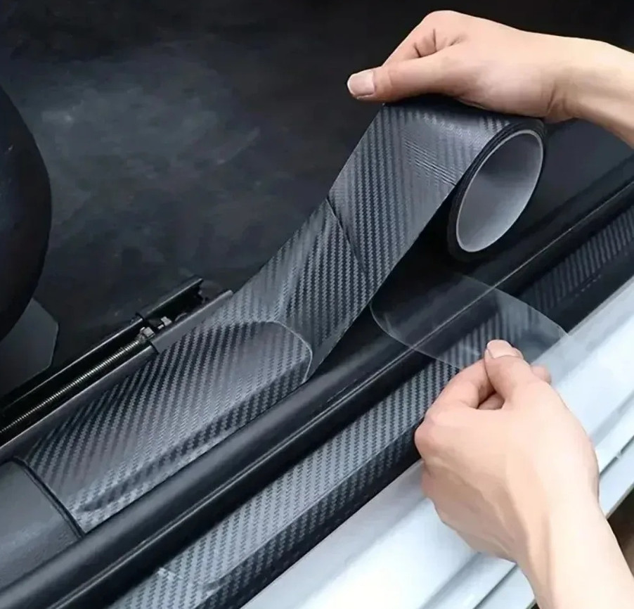 1pc 3D Carbon Fiber Car Door Sill Sticker Anti Scratch Waterproof Film – NEW